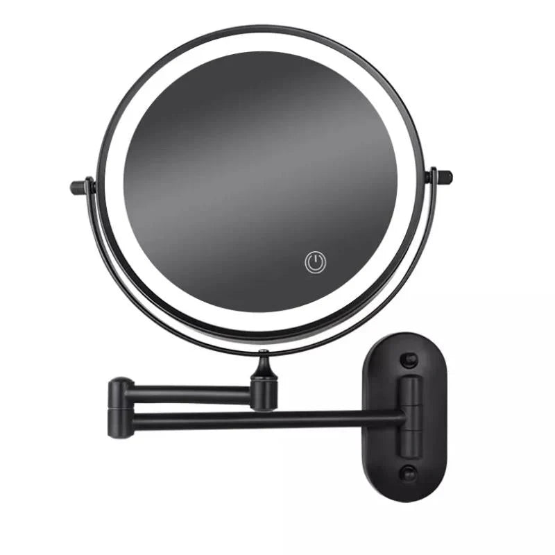Wall-mounted cosmetic mirror with LED lighting and magnification