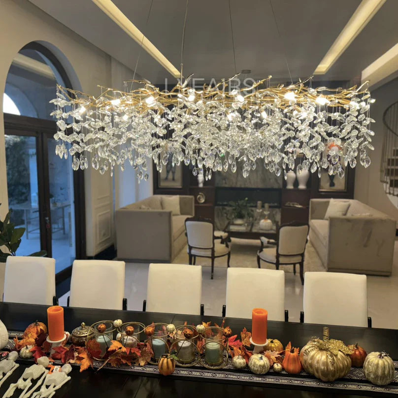 Exclusive chandelier with crystal leaves – branch effect, modern elegance