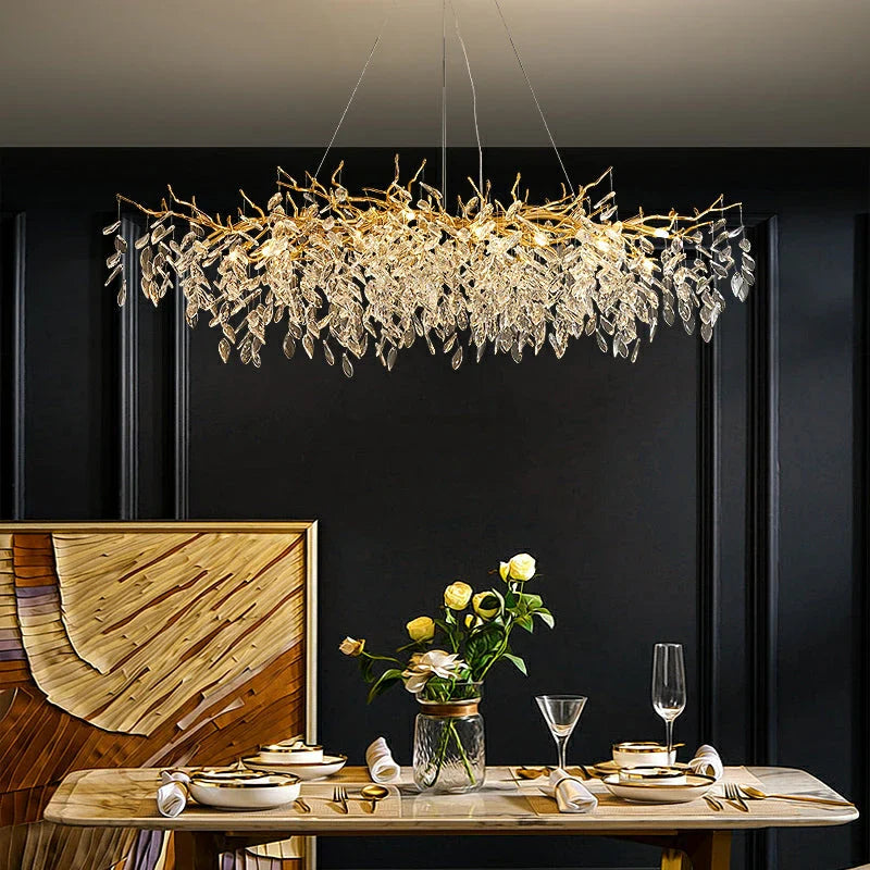 Exclusive chandelier with crystal leaves – branch effect, modern elegance