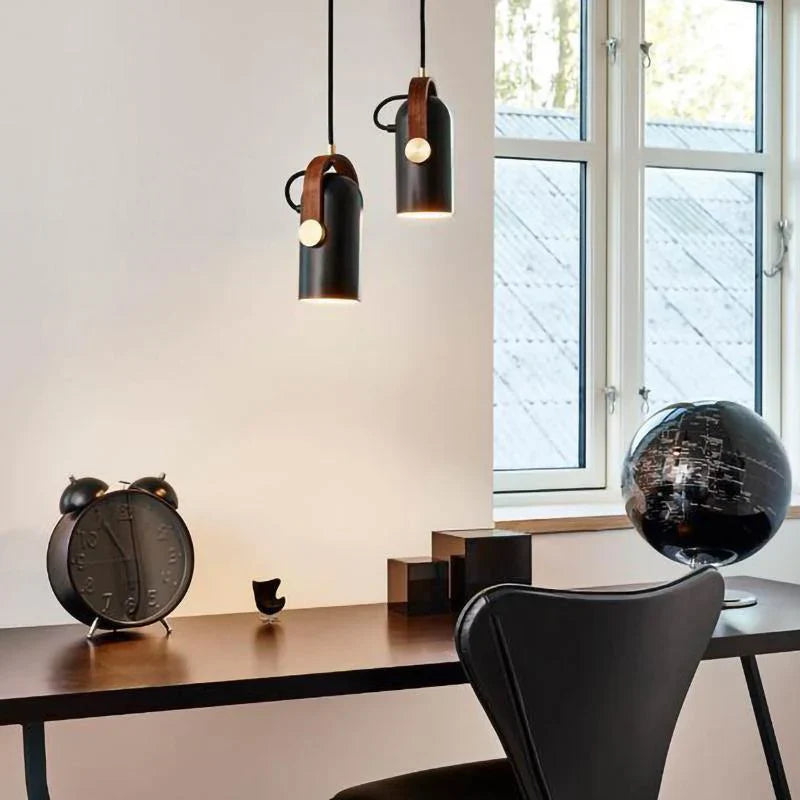 Modern pendant lamp with wooden accent and metal shade – loft style