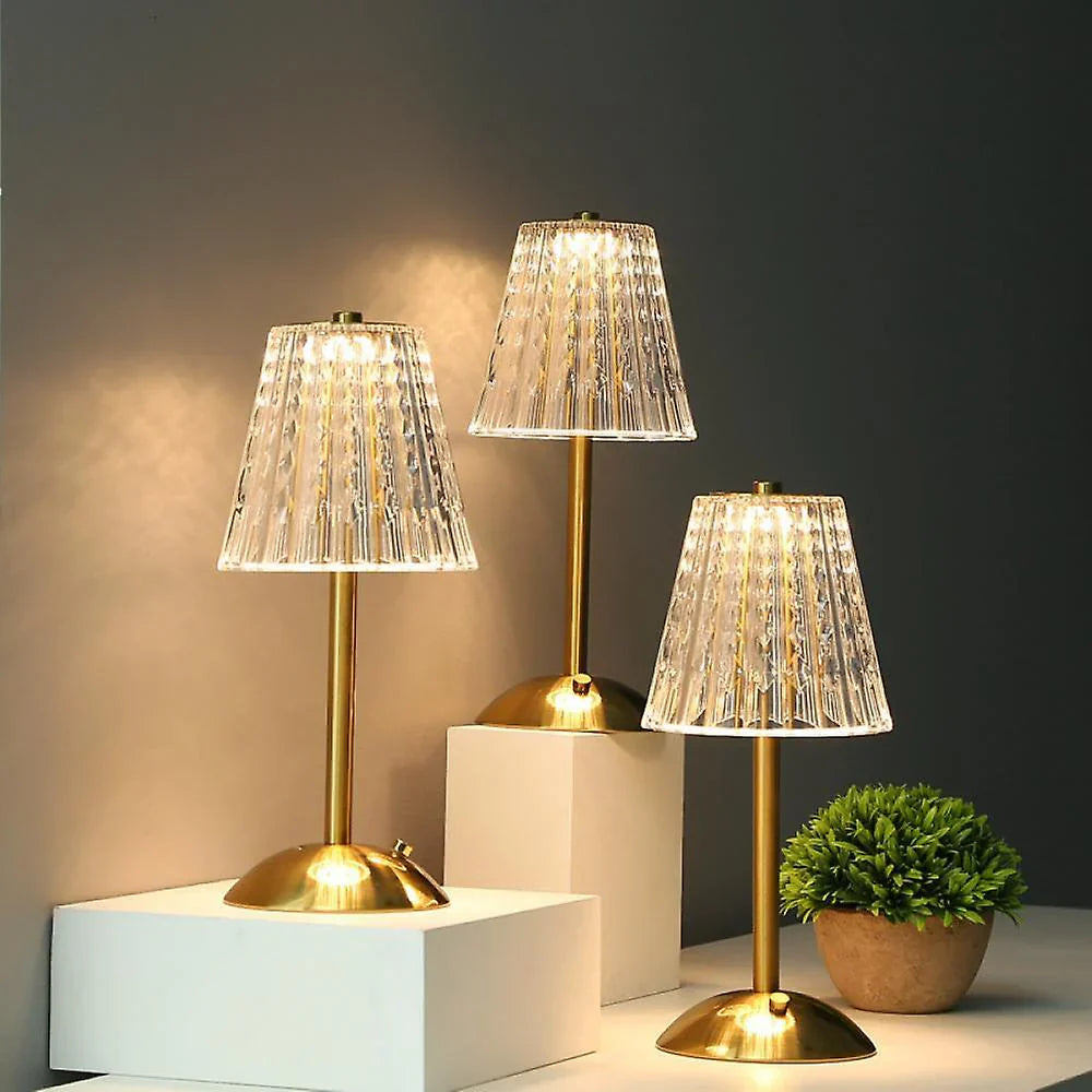 Elegant LED Table Lamp with Crystal Shade and Gold Finish – Touch Activated