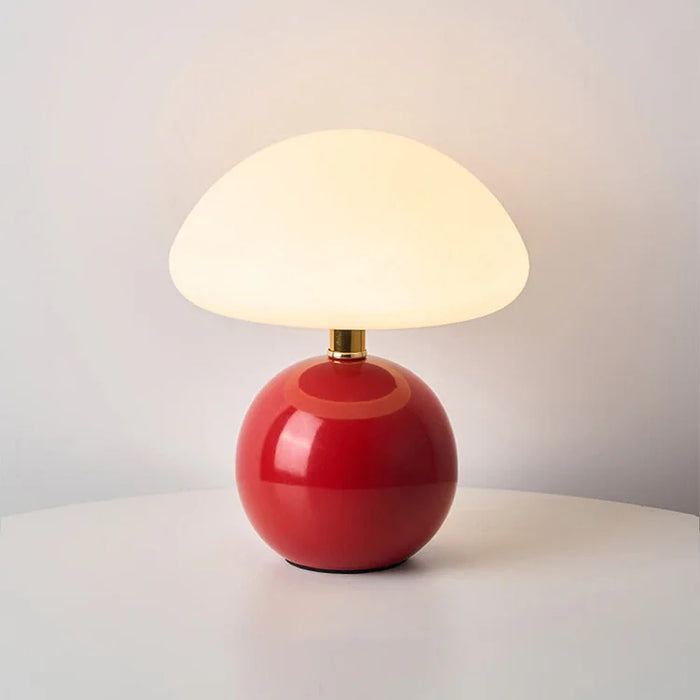 Modern table lamp with a spherical base and mushroom-shaped shade – minimalist style