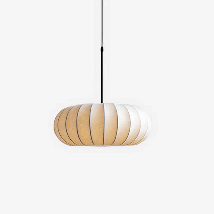 Ceiling lamp with silk shade in Japanese wabi-sabi style – oval shade with delicate ribbing