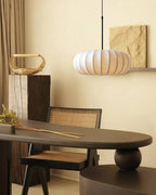 Ceiling lamp with silk shade in Japanese wabi-sabi style – oval shade with delicate ribbing