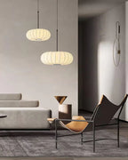 Ceiling lamp with silk shade in Japanese wabi-sabi style – oval shade with delicate ribbing