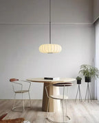 Ceiling lamp with silk shade in Japanese wabi-sabi style – oval shade with delicate ribbing