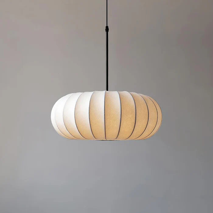 Ceiling lamp with silk shade in Japanese wabi-sabi style – oval shade with delicate ribbing