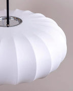 Ceiling lamp with silk shade in Japanese wabi-sabi style – oval shade with delicate ribbing