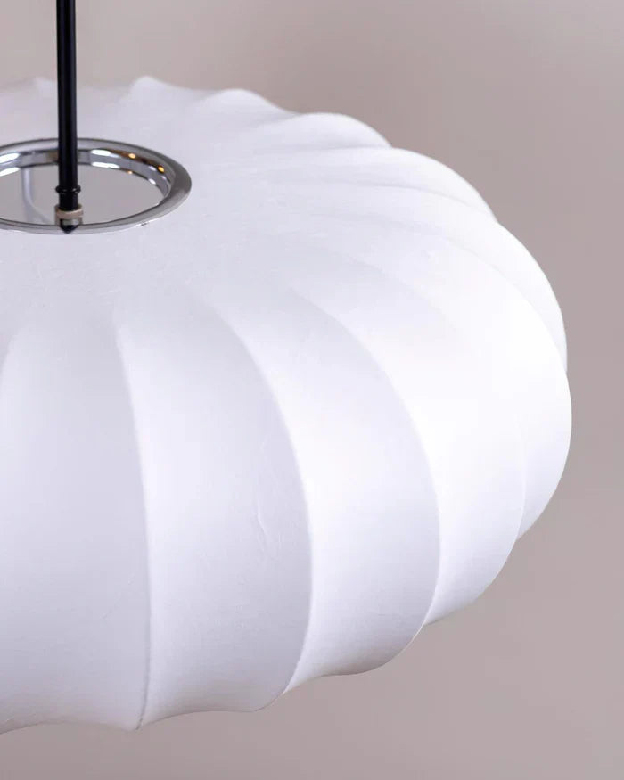 Ceiling lamp with silk shade in Japanese wabi-sabi style – oval shade with delicate ribbing