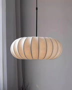 Ceiling lamp with silk shade in Japanese wabi-sabi style – oval shade with delicate ribbing