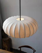 Ceiling lamp with silk shade in Japanese wabi-sabi style – oval shade with delicate ribbing