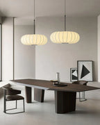 Ceiling lamp with silk shade in Japanese wabi-sabi style – oval shade with delicate ribbing