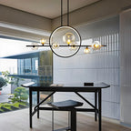 Modern ceiling lamp with spherical shades and a geometric LED ring