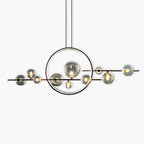 Modern ceiling lamp with spherical shades and a geometric LED ring