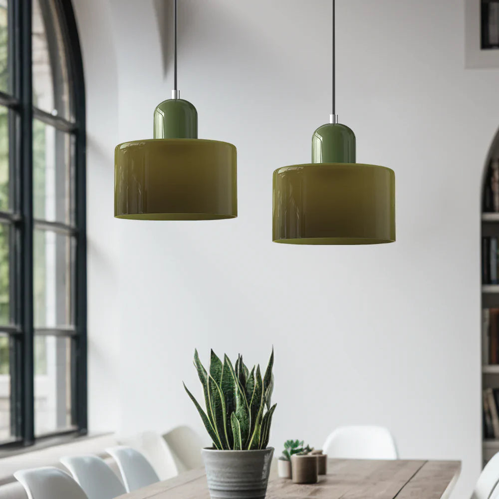 Modern Hanging Lamp Made of Colored Glass in Bauhaus Style