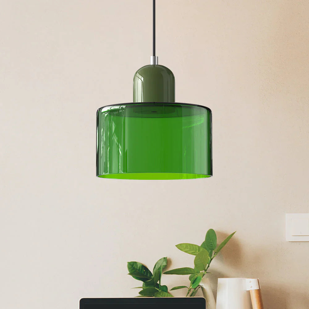 Modern Hanging Lamp Made of Colored Glass in Bauhaus Style