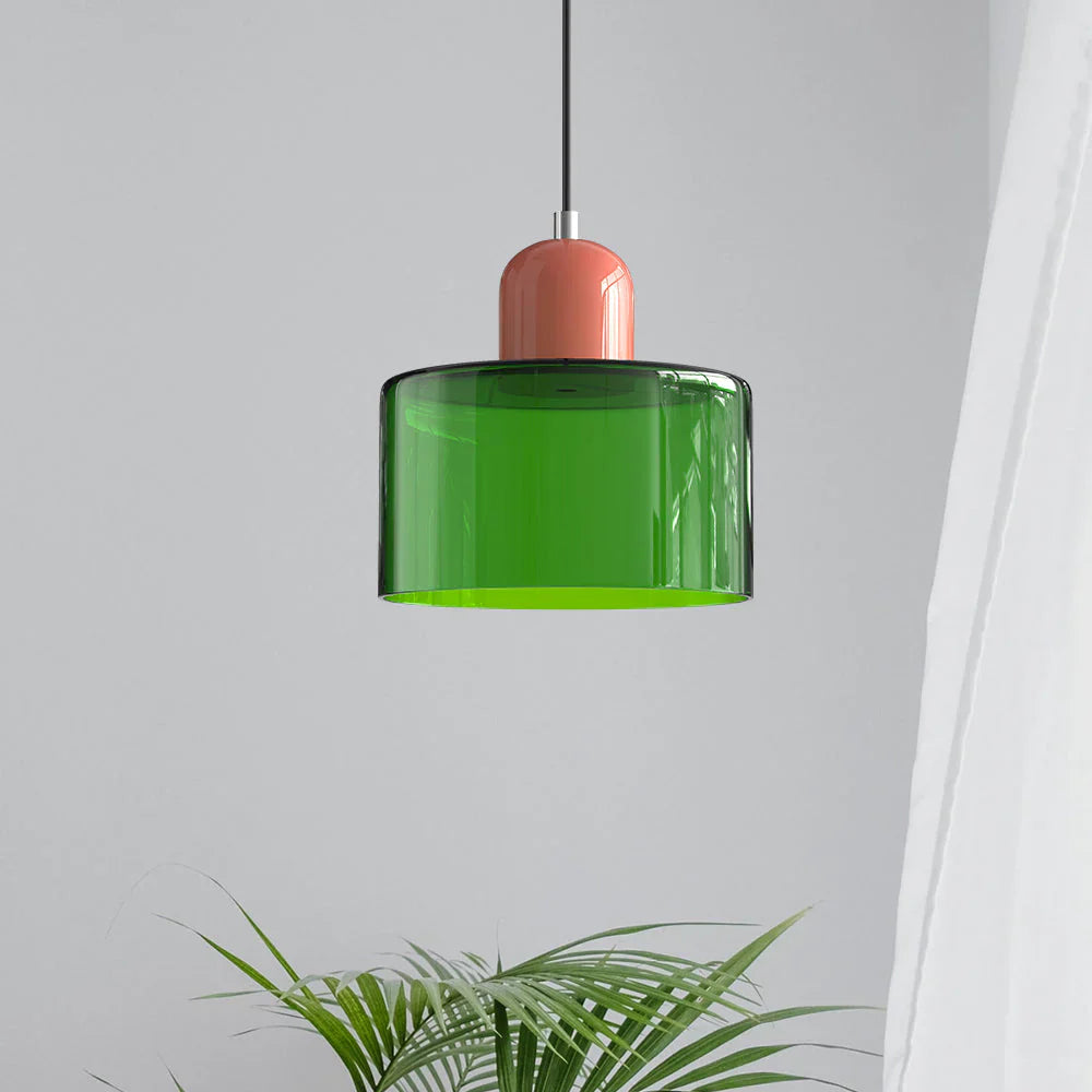 Modern Hanging Lamp Made of Colored Glass in Bauhaus Style