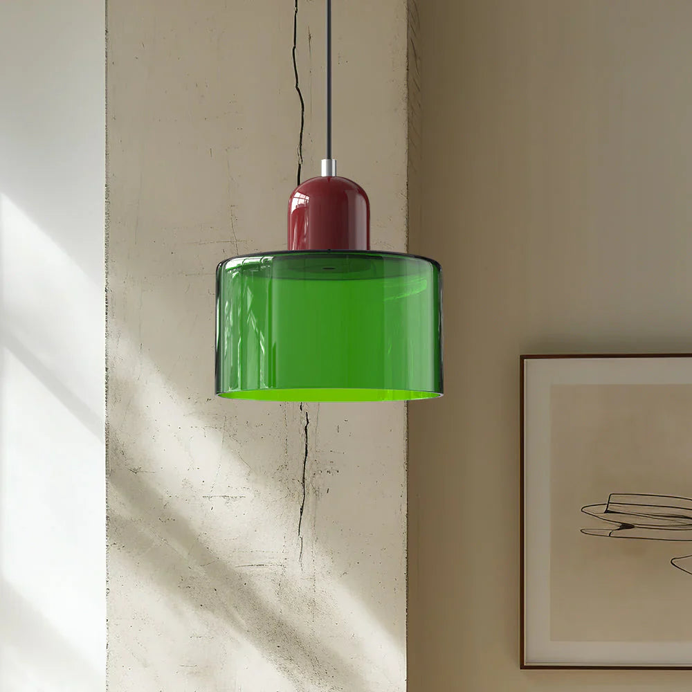 Modern Hanging Lamp Made of Colored Glass in Bauhaus Style