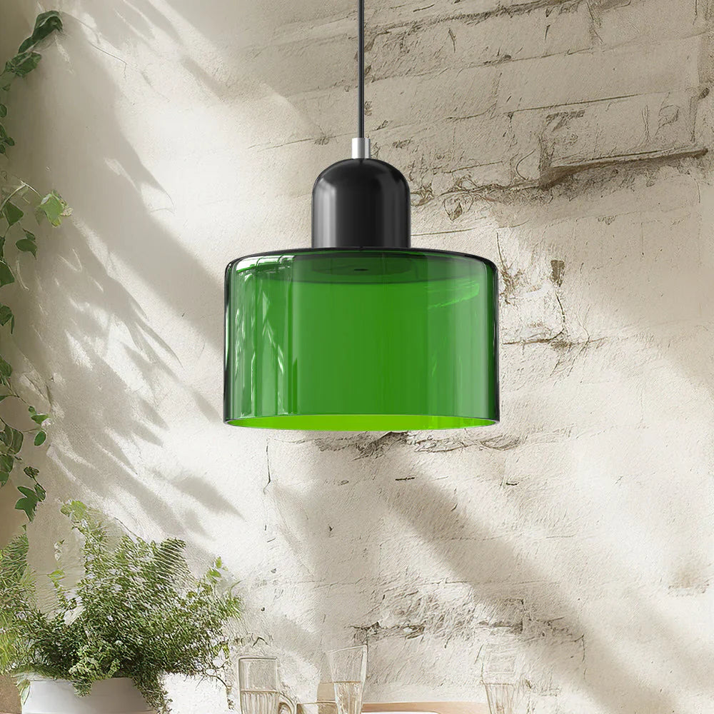 Modern Hanging Lamp Made of Colored Glass in Bauhaus Style