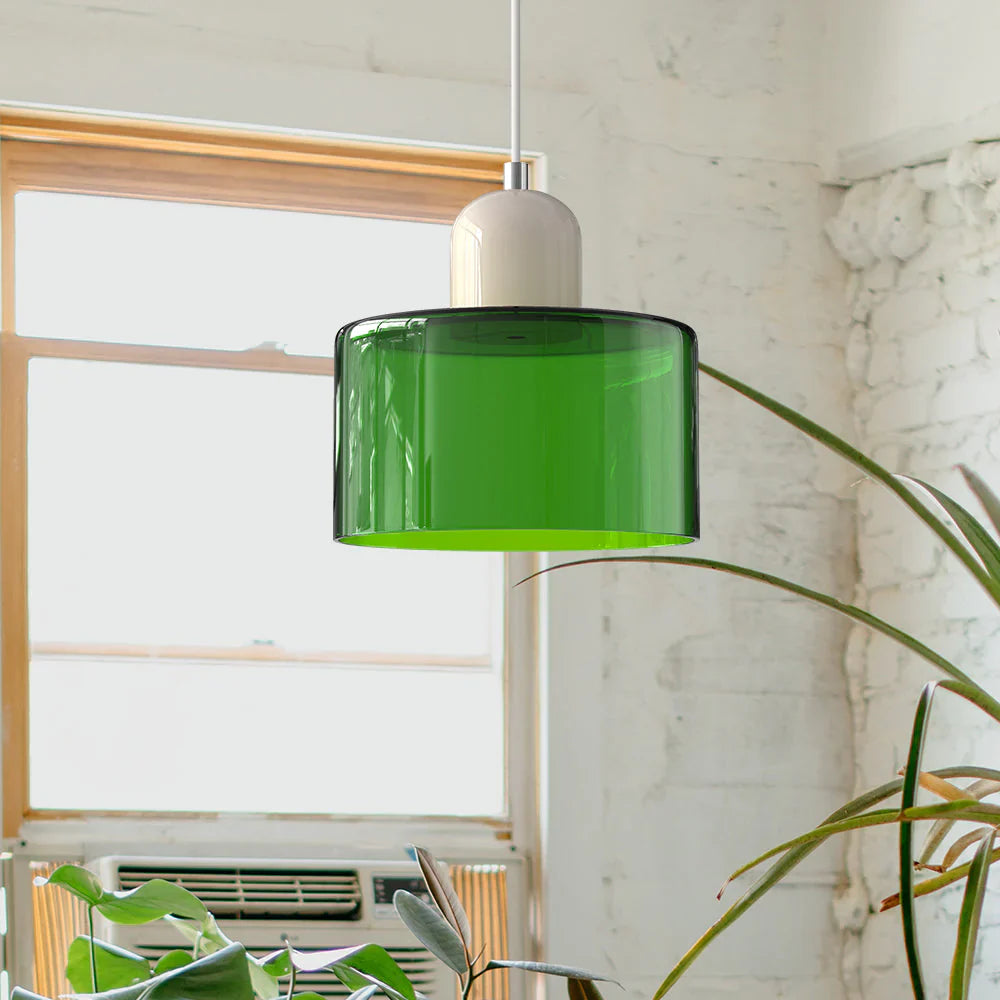 Modern Hanging Lamp Made of Colored Glass in Bauhaus Style