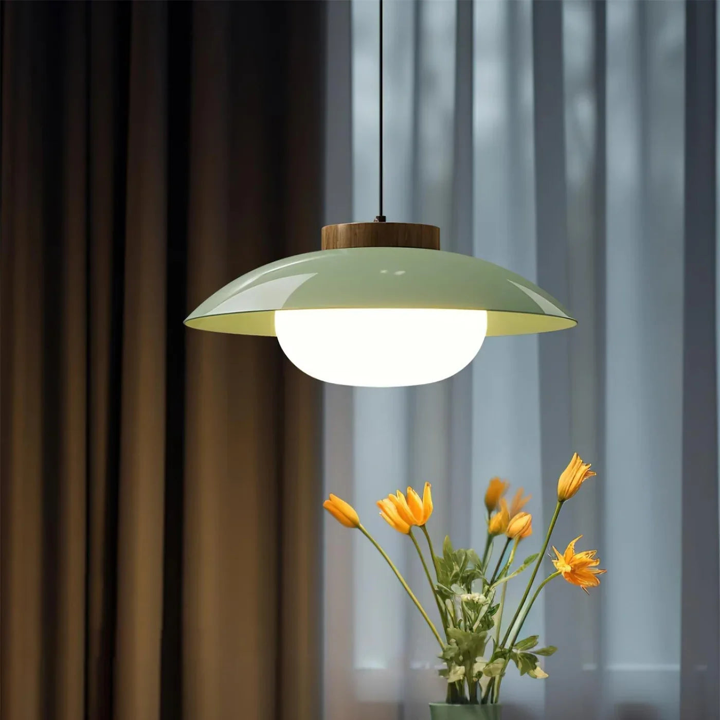 Modern Glass Pendant Lamp – Minimalist Design with Wooden Accent