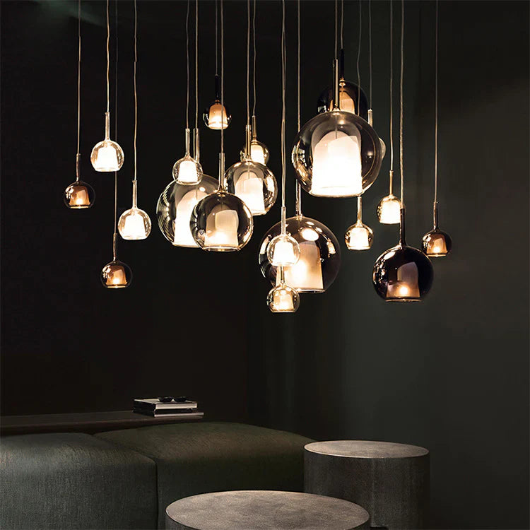 Modern Pendant Lamp with Glass Shades – Cluster Ceiling Light with Smoked Glass