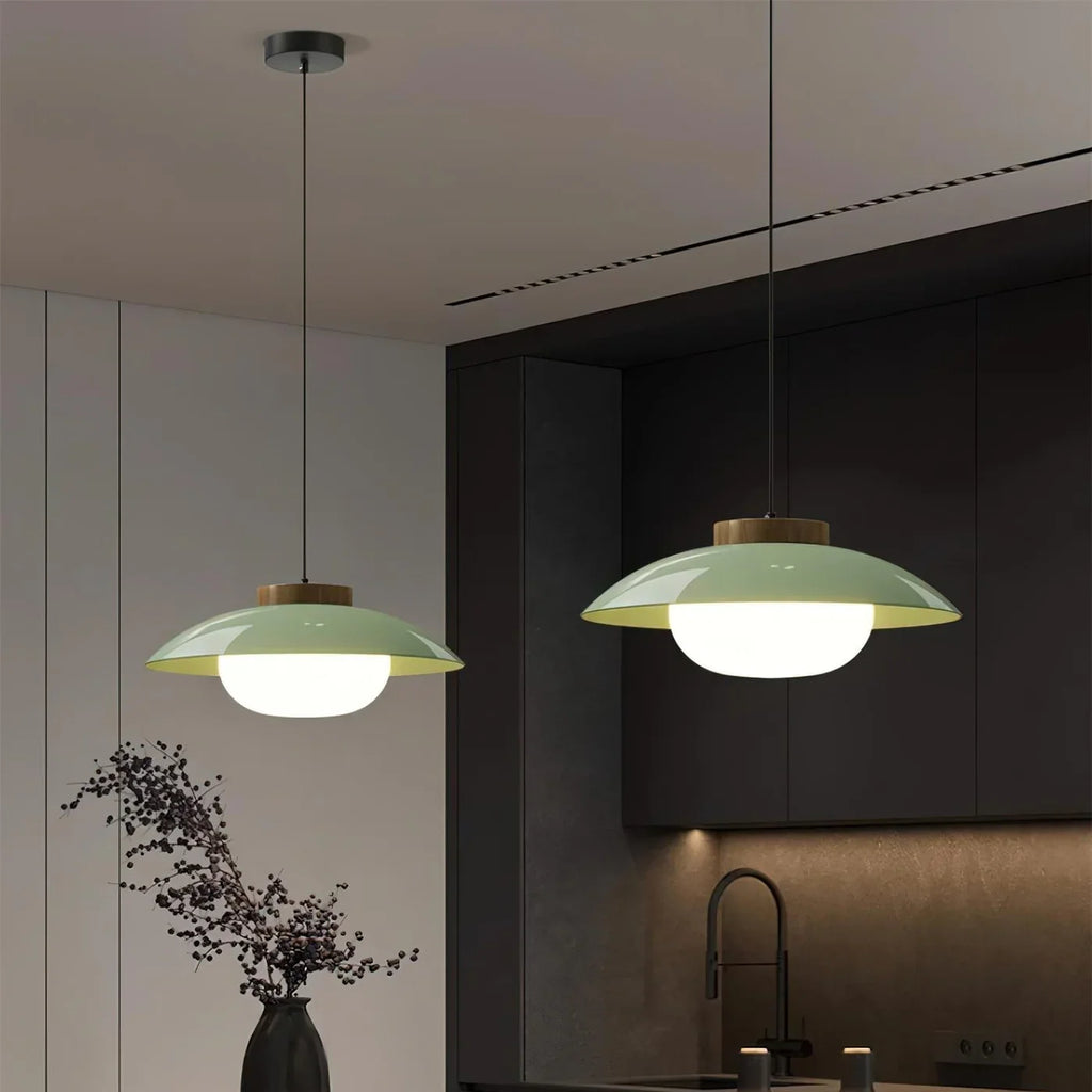 Modern Glass Pendant Lamp – Minimalist Design with Wooden Accent