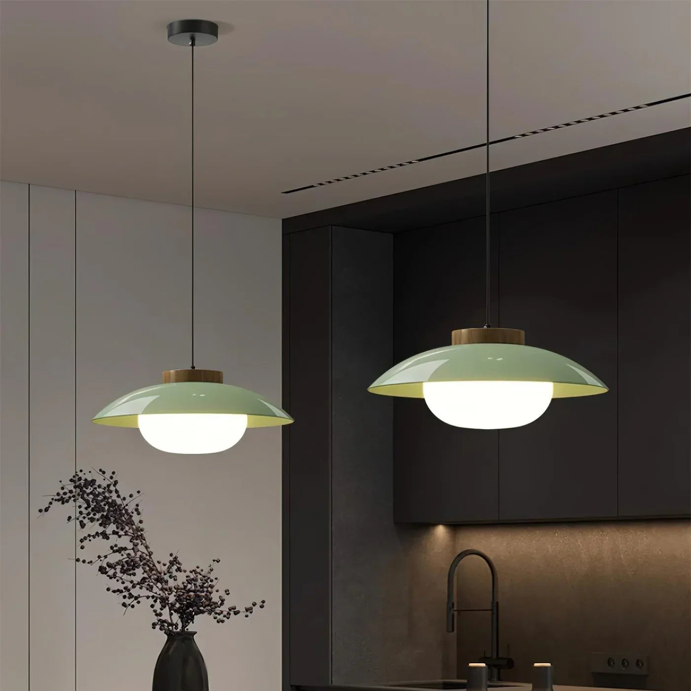 Modern Glass Pendant Lamp – Minimalist Design with Wooden Accent