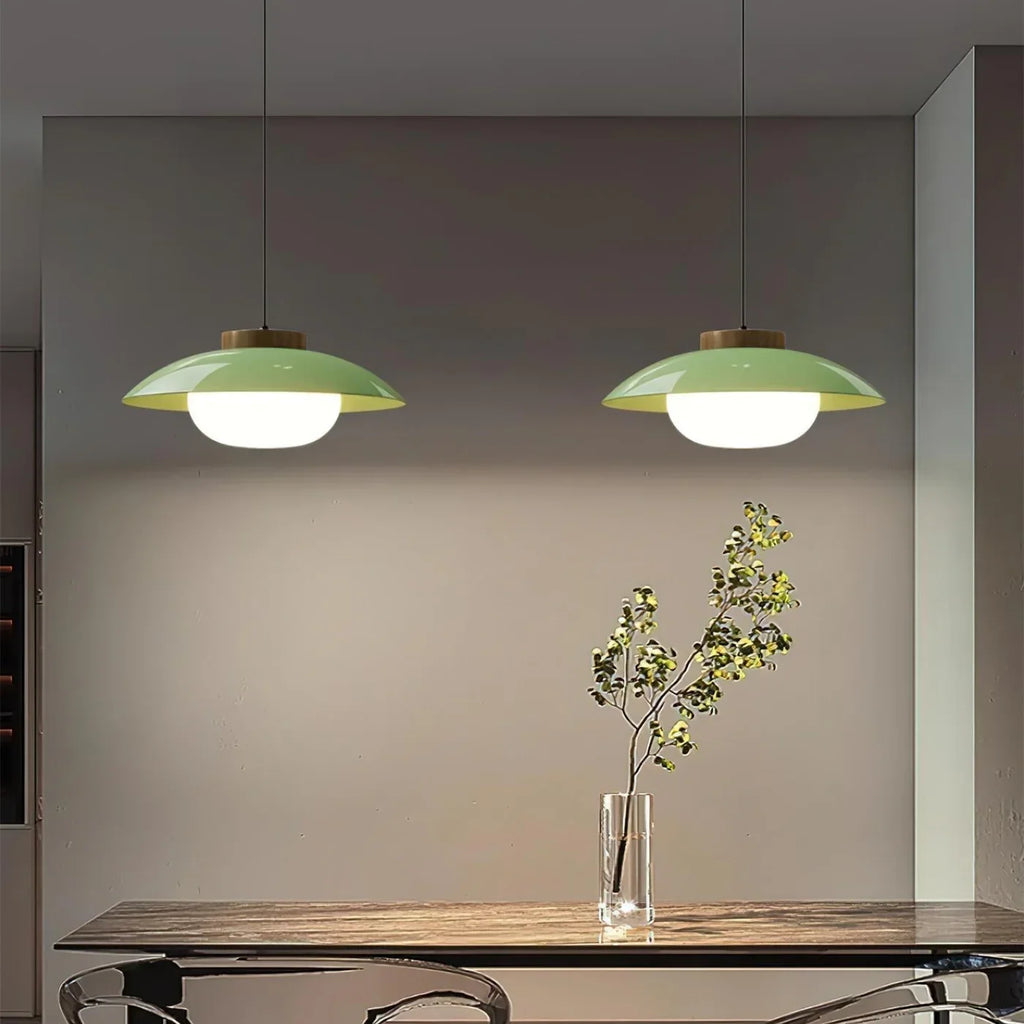 Modern Glass Pendant Lamp – Minimalist Design with Wooden Accent