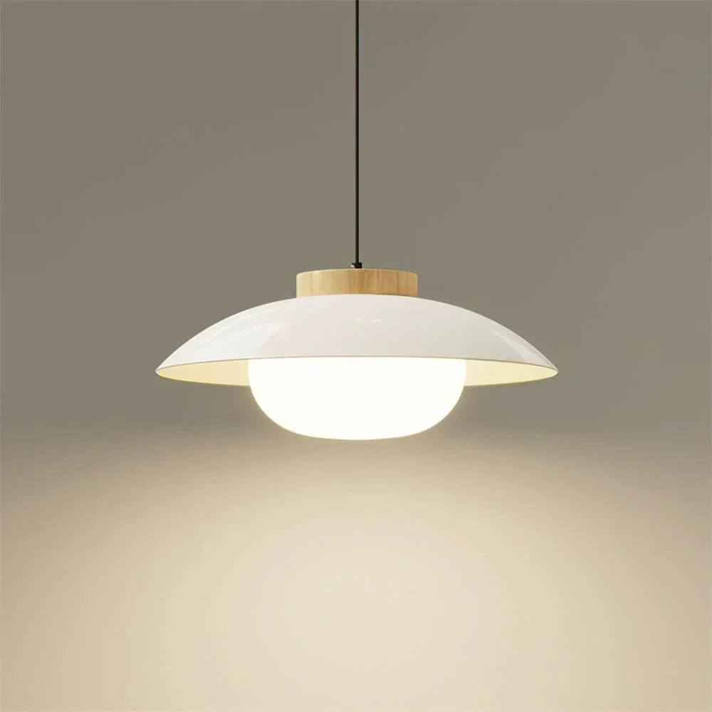 Modern Glass Pendant Lamp – Minimalist Design with Wooden Accent